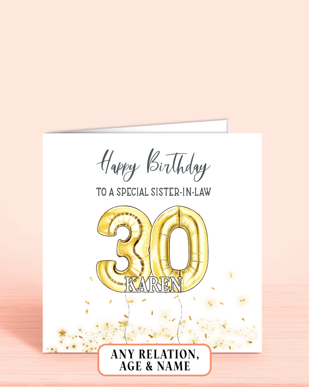 Sister-in-law Birthday Card, 30th Birthday Card for Her, Personalised Gold Printed Effect Birthday Card, Any Age, Any Relation | Oliver Rose Designs