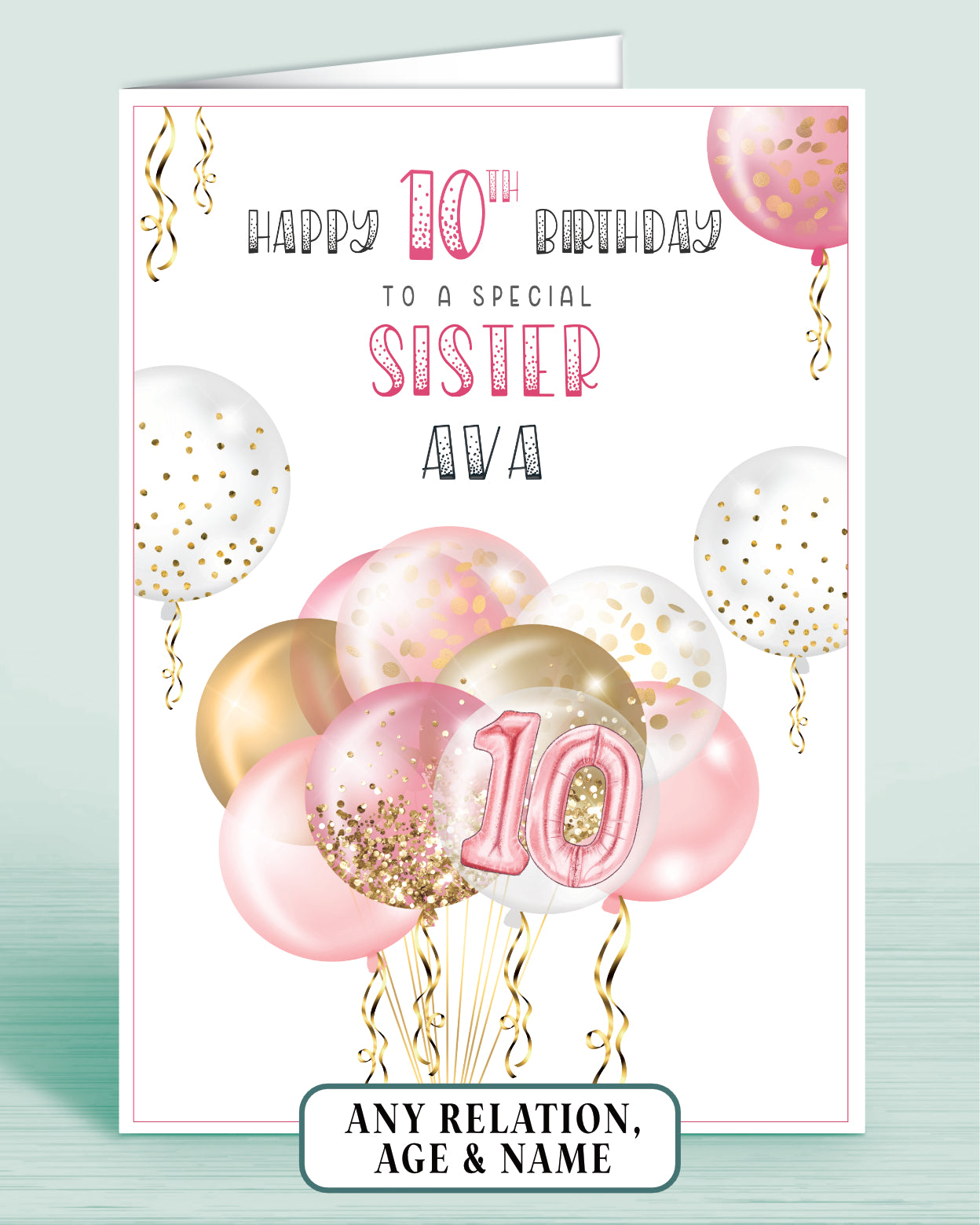 Sister Birthday Card, 10th Birthday Card, Personalised Birthday Card for Girls, Any Age, Any Relation | Oliver Rose Designs