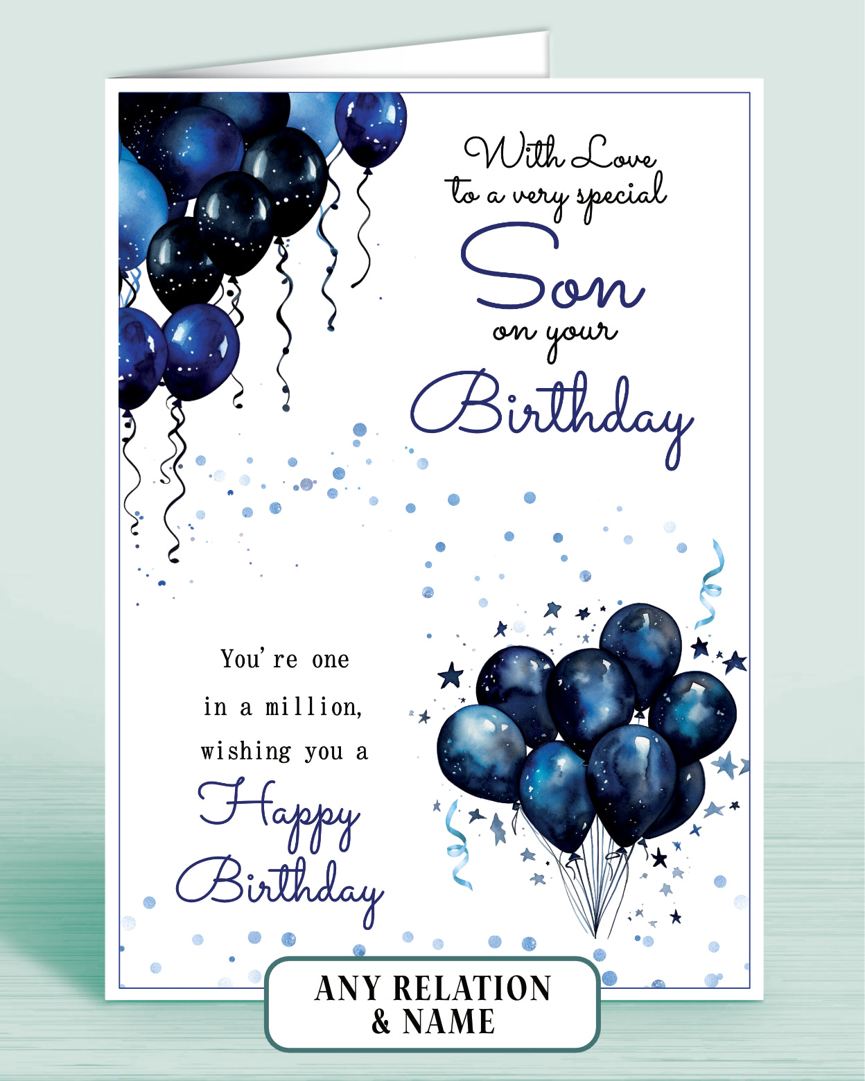 Son Birthday Card, Personalised Blue Balloons Birthday Card for Him, Male Birthday Card for Men | Oliver Rose Designs