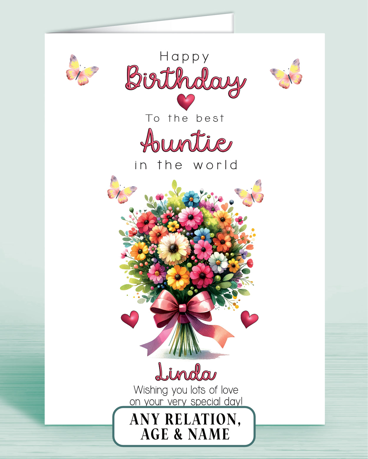 Auntie Birthday Card, Floral Bouquet Personalised Birthday Card for Aunt (approx 8x6 inches, inc envelope) - Oliver Rose Designs
