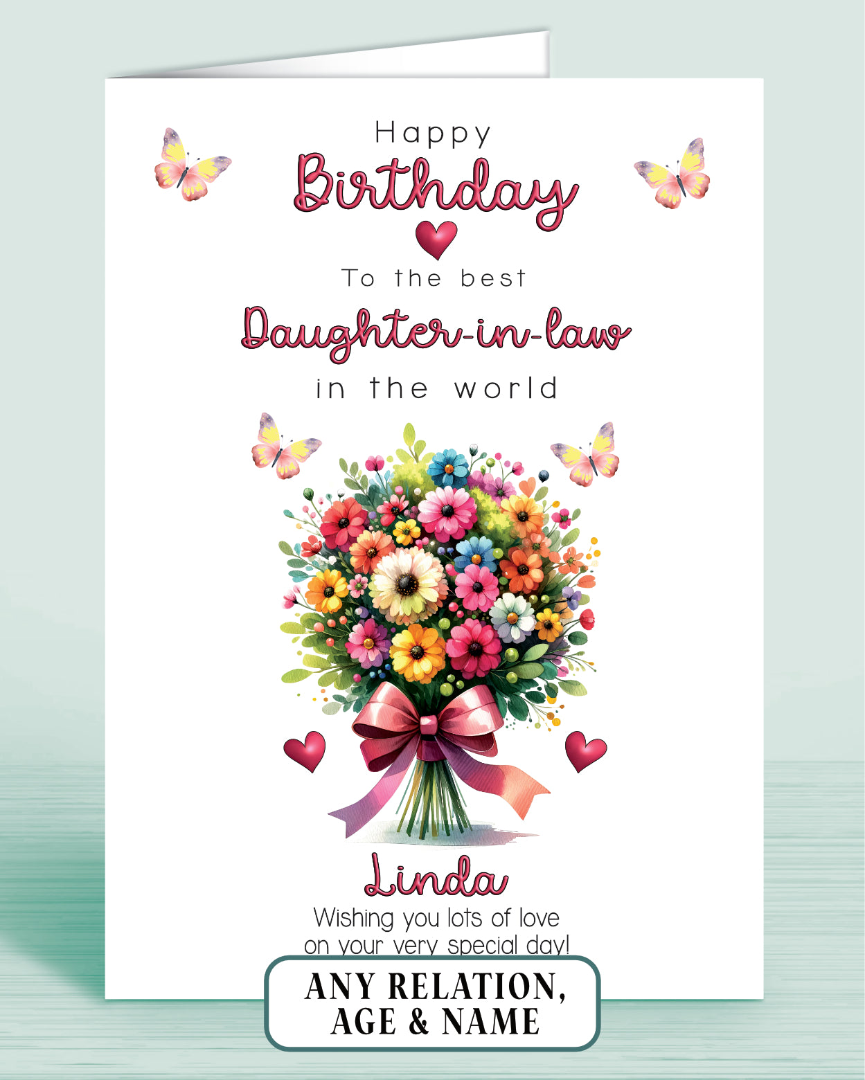 Daughter-in-law Birthday Card, Floral Bouquet Personalised Birthday Card for Daughter In Law (approx 8x6 inches, inc envelope) - Oliver Rose Designs