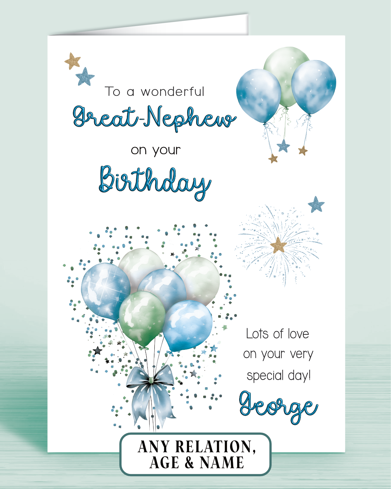 Great-Nephew Birthday Card, Personalised Birthday Card for Him (approx 6x6 inches, inc envelope) - Oliver Rose Designs