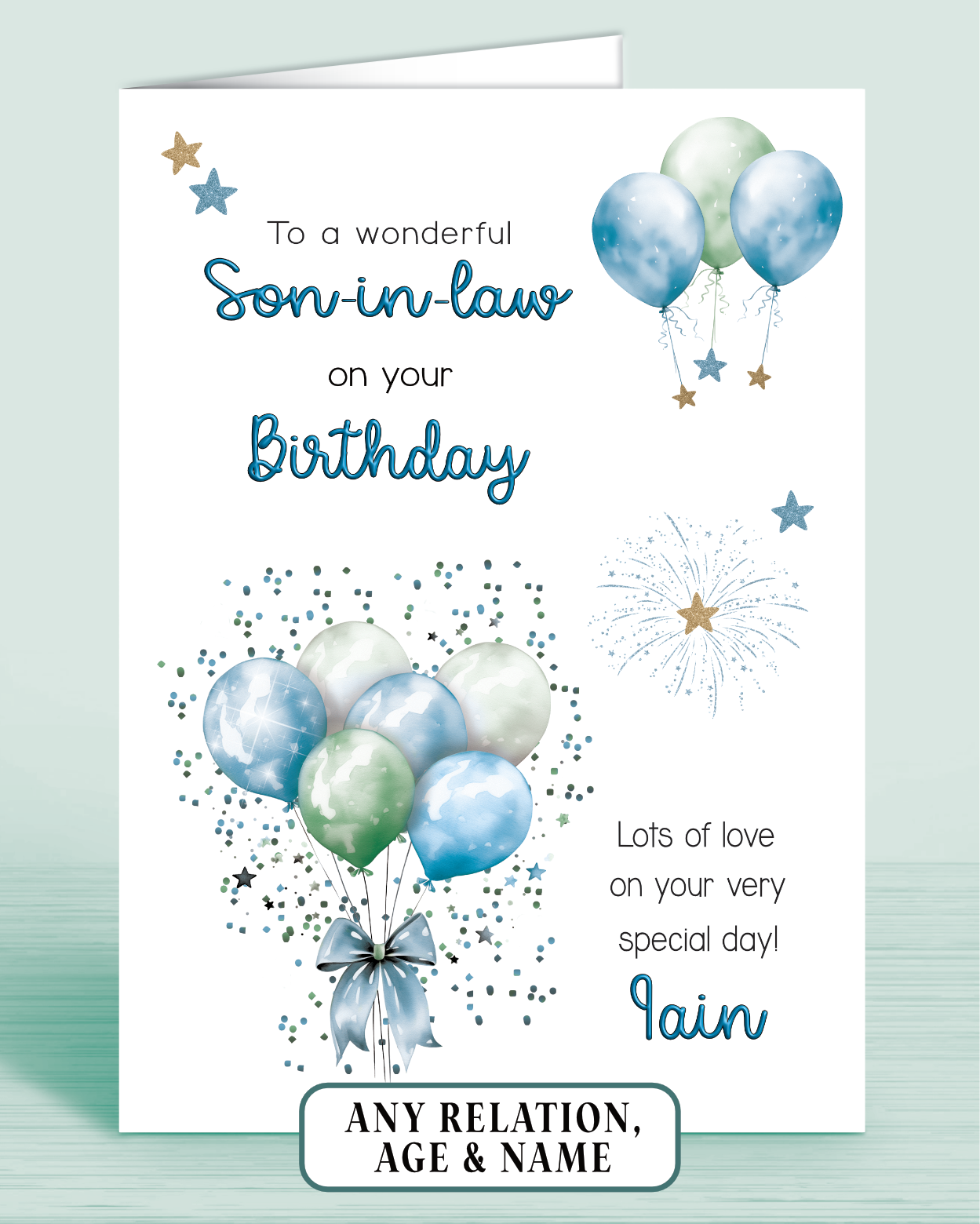 Son-in-law Birthday Card, Personalised Birthday Card for Him (approx 6x6 inches, inc envelope) - Oliver Rose Designs