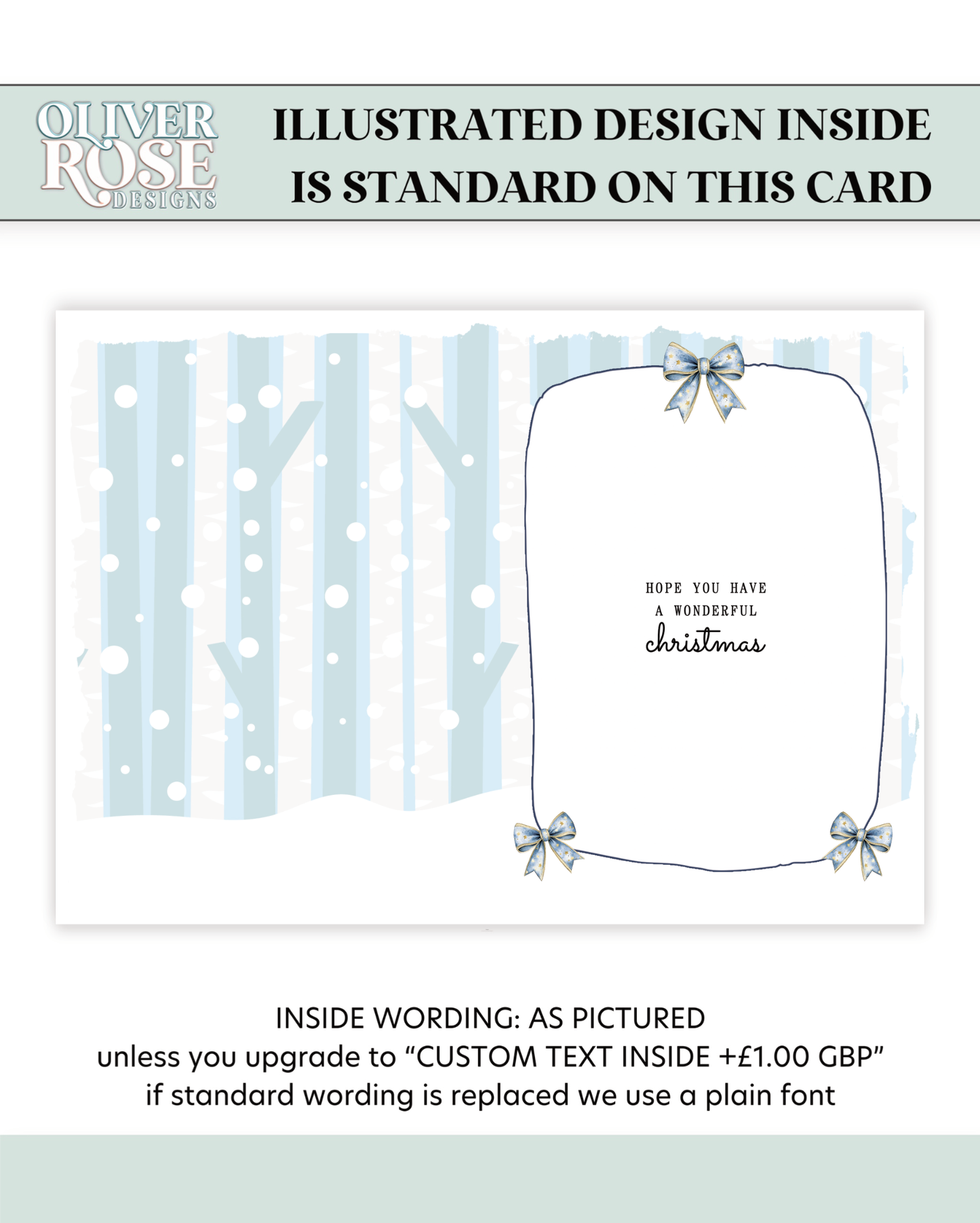 Personalised Christmas Card + RELATIONS: Snow Scene (8x6 inches)