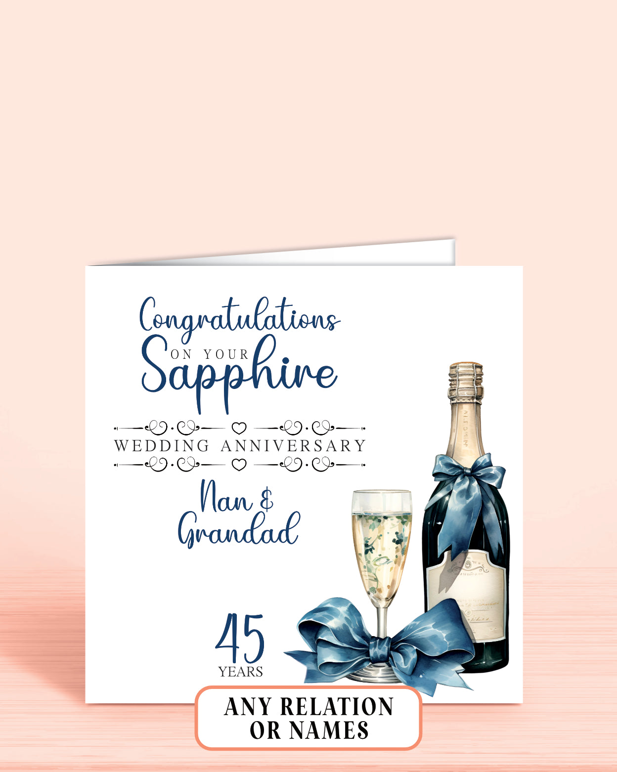 Nan & Grandad 45th Sapphire Anniversary Card, Congratulations On your Sapphire Wedding Anniversary, 45 years | Oliver Rose Designs