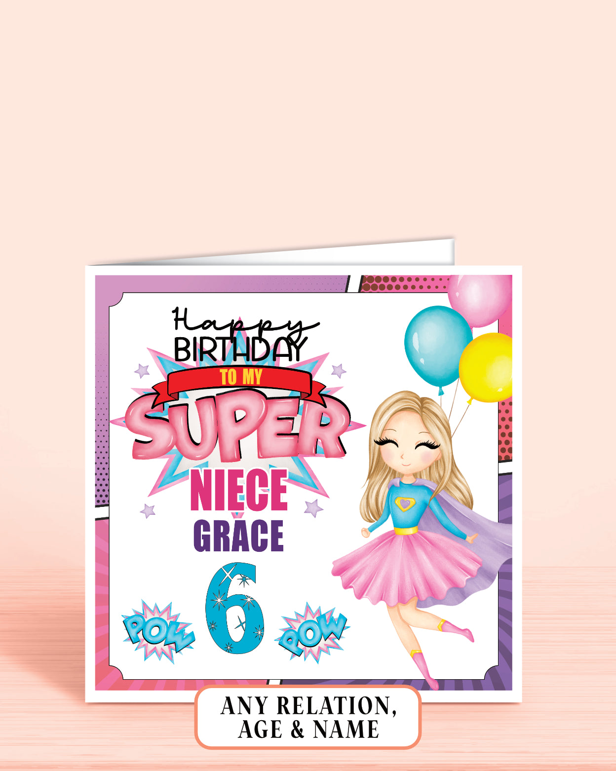 Niece Birthday Card, 6th Birthday Card for Niece, Super Hero Girls Birthday Card with Blonde Hair | Oliver Rose Designs