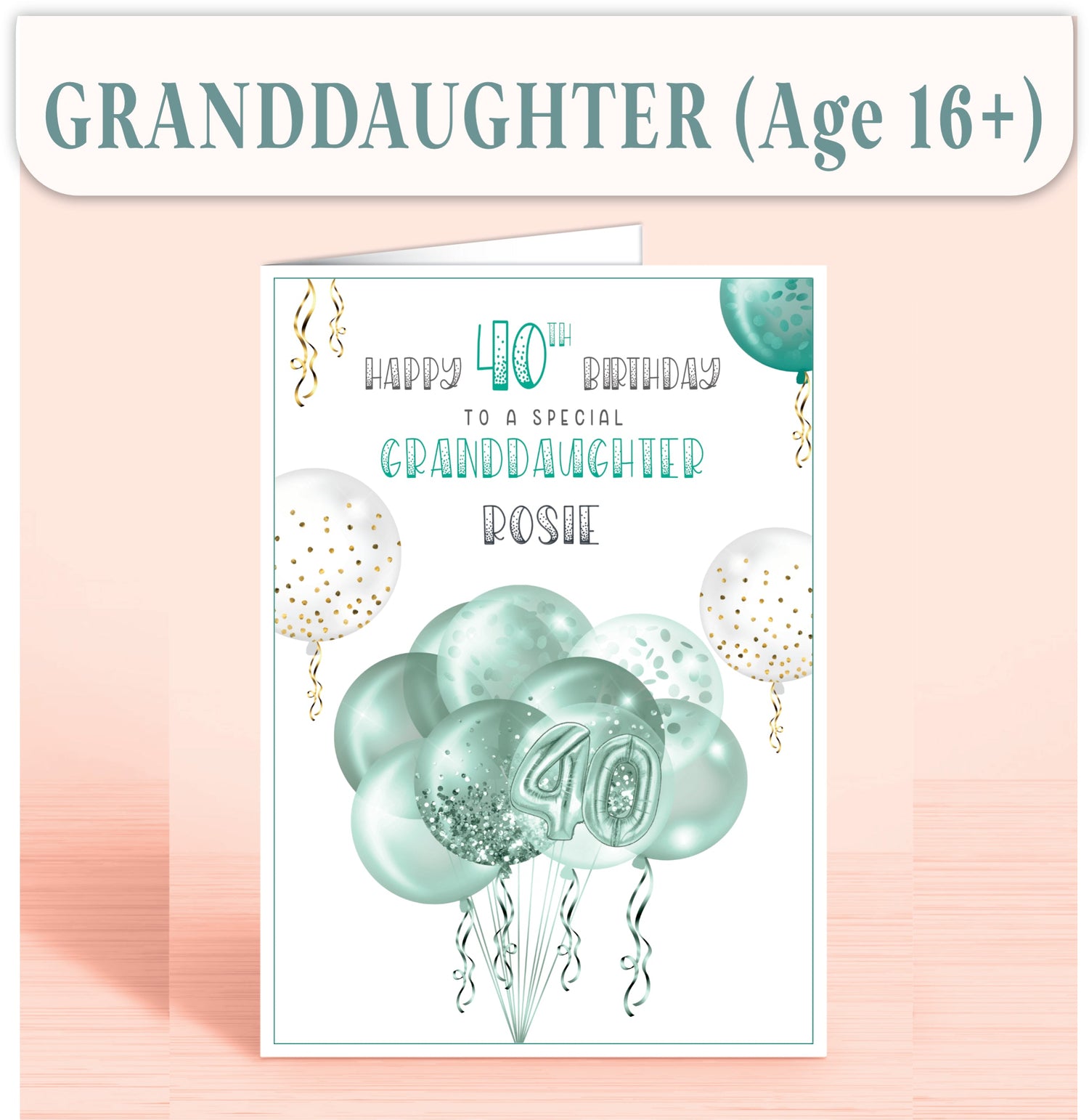Granddaughter Birthday Cards, Personalised Birthday Cards for Granddaughter Age 16 and over