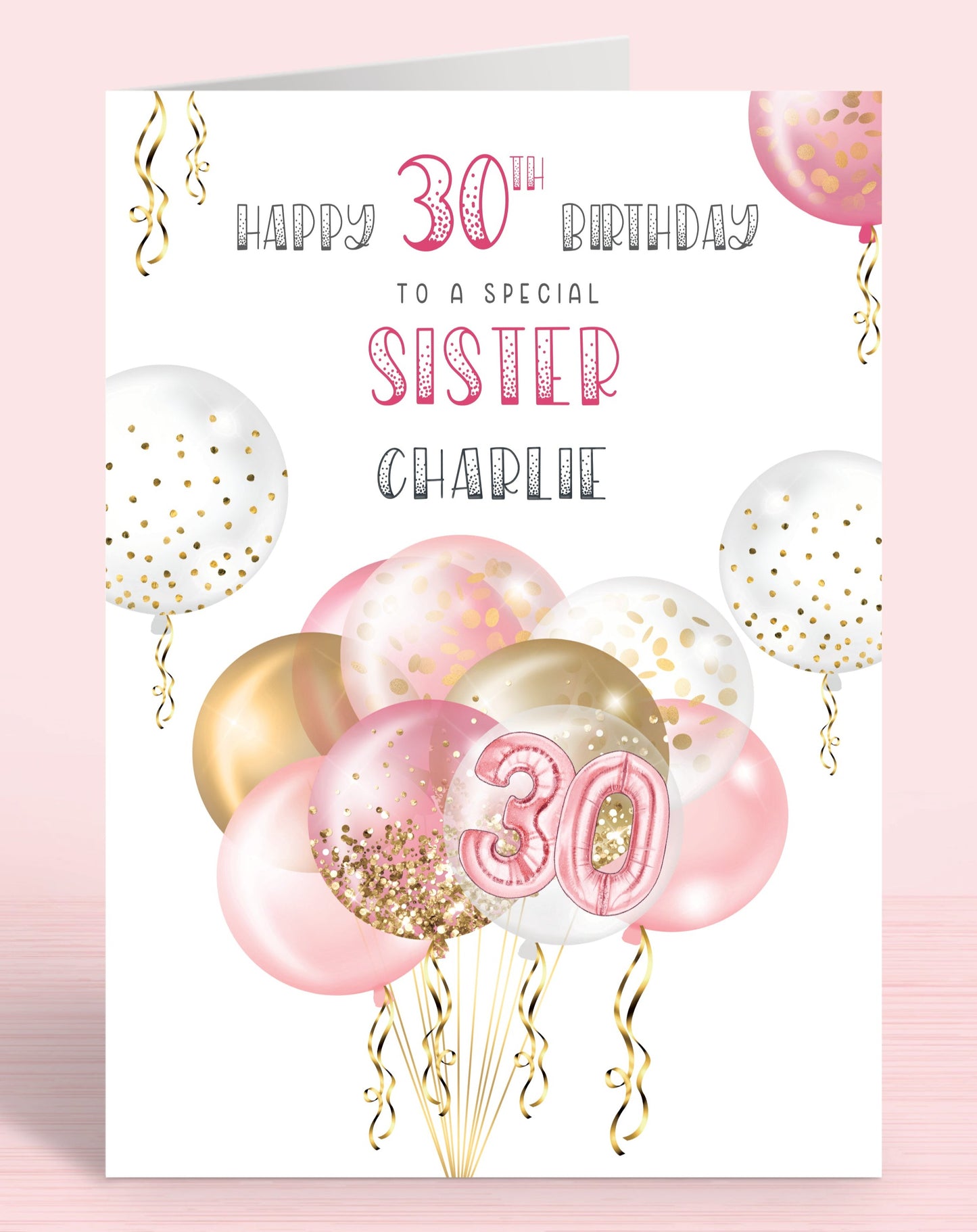 Pink Balloons Birthday Card, Sister Birthday Card, Personalised Birthday Card for Women, 30th Birthday Card for Her, Any Age, Any Age, Any Relation | Oliver Rose Designs