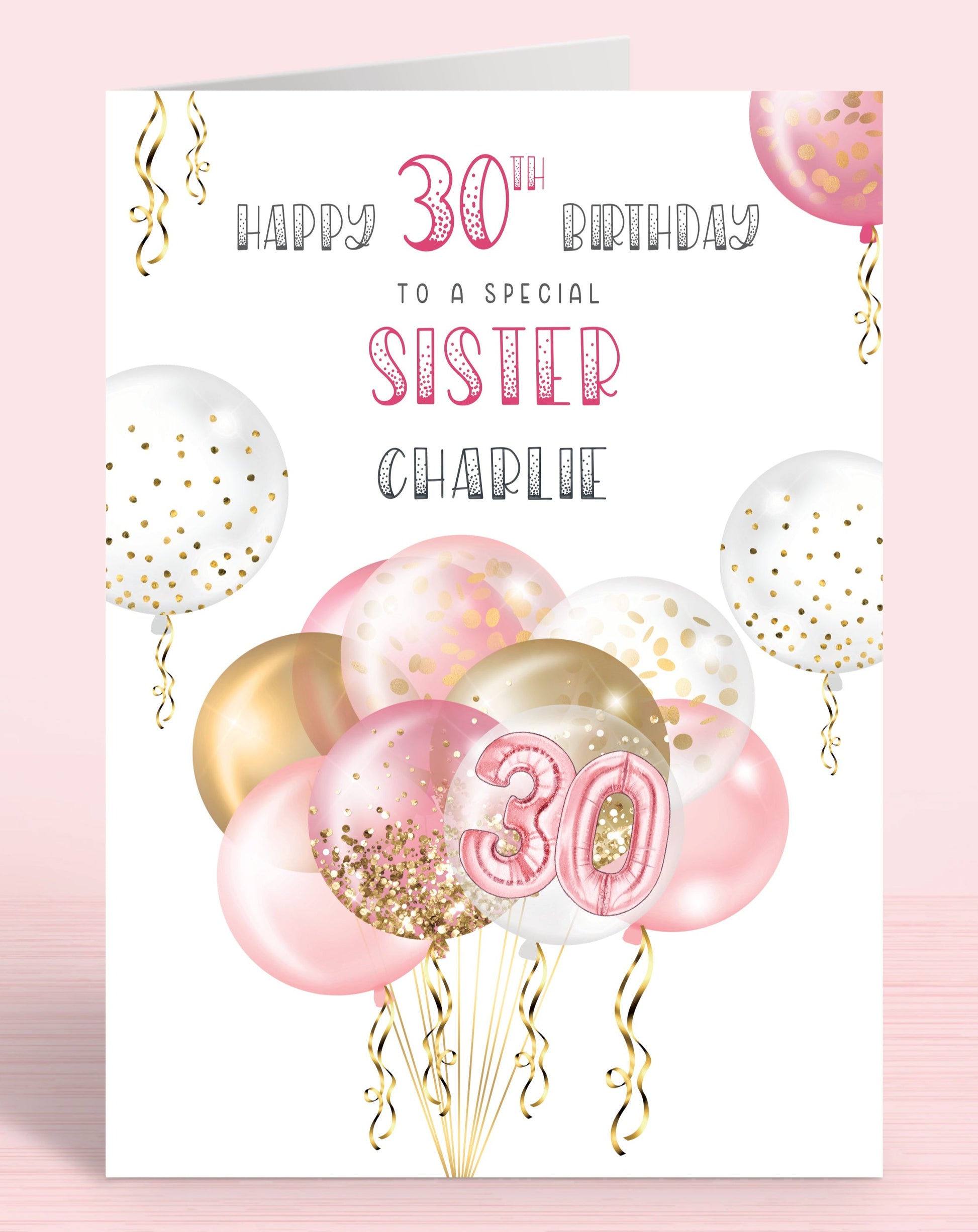 Pink Balloons Birthday Card, Sister Birthday Card, Personalised Birthday Card for Women, 30th Birthday Card for Her, Any Age, Any Age, Any Relation | Oliver Rose Designs