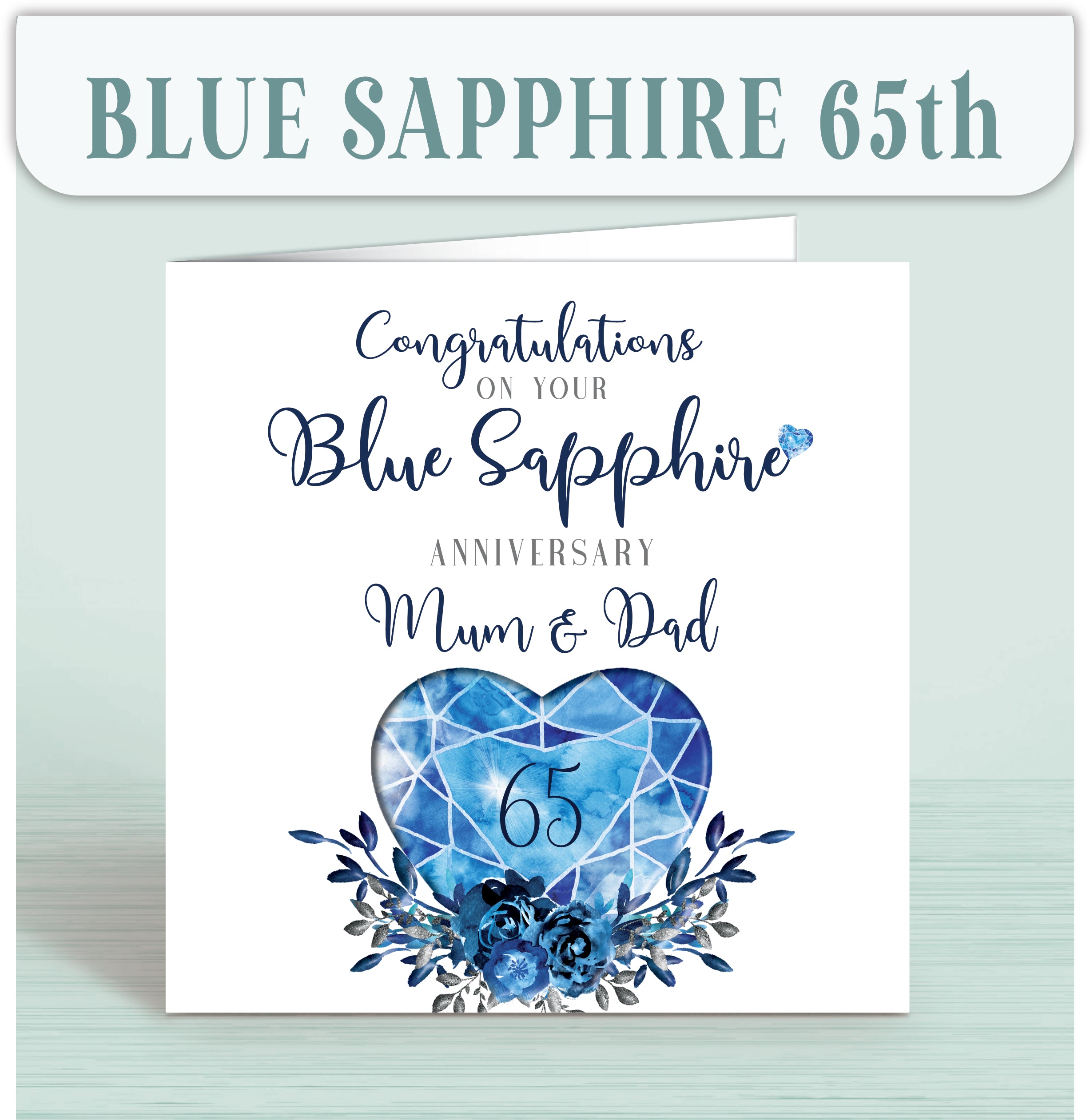 Blue Sapphire 65th Anniversary Cards, Personalised