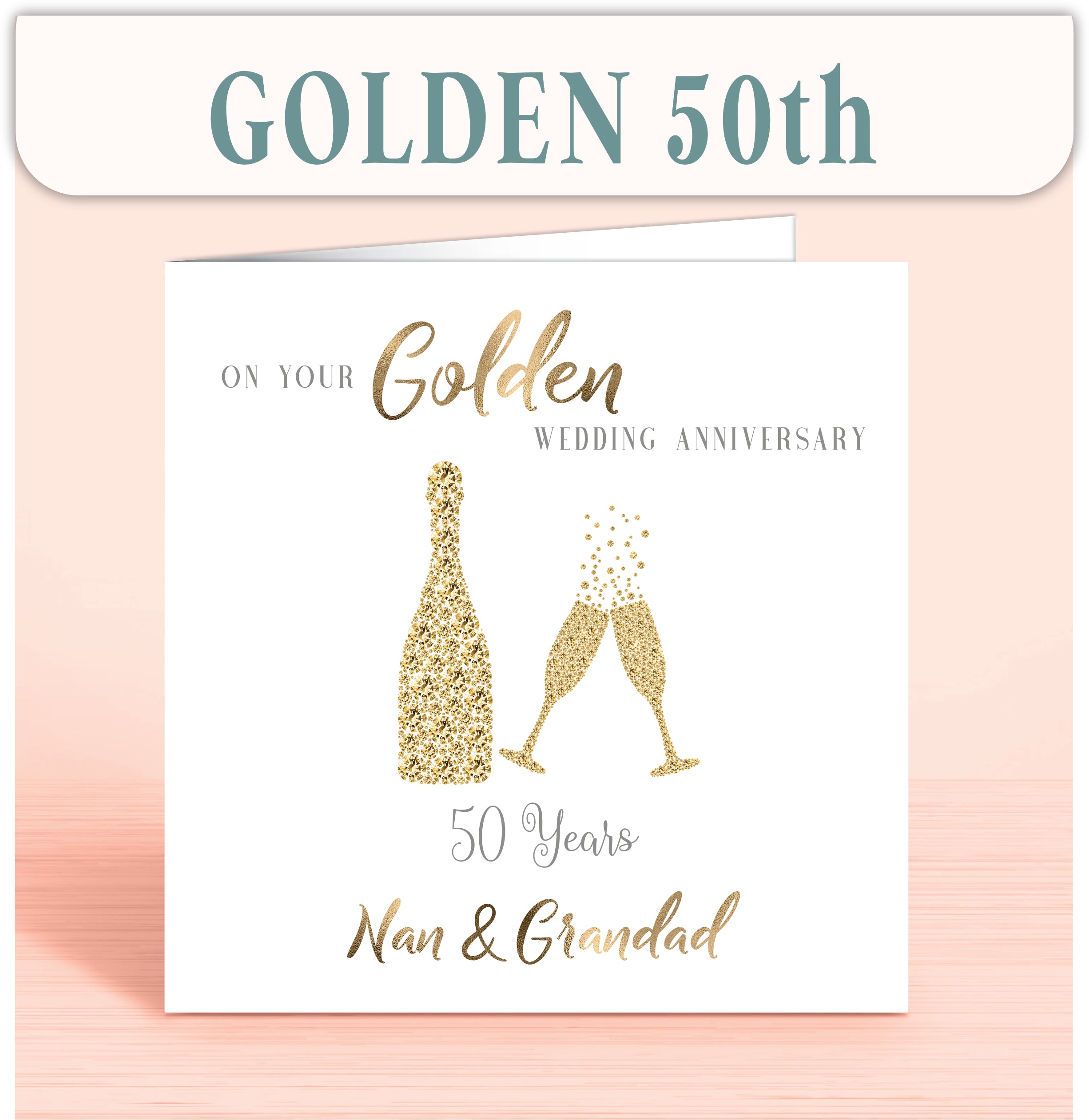 Golden 50th Anniversary Cards, Personalised