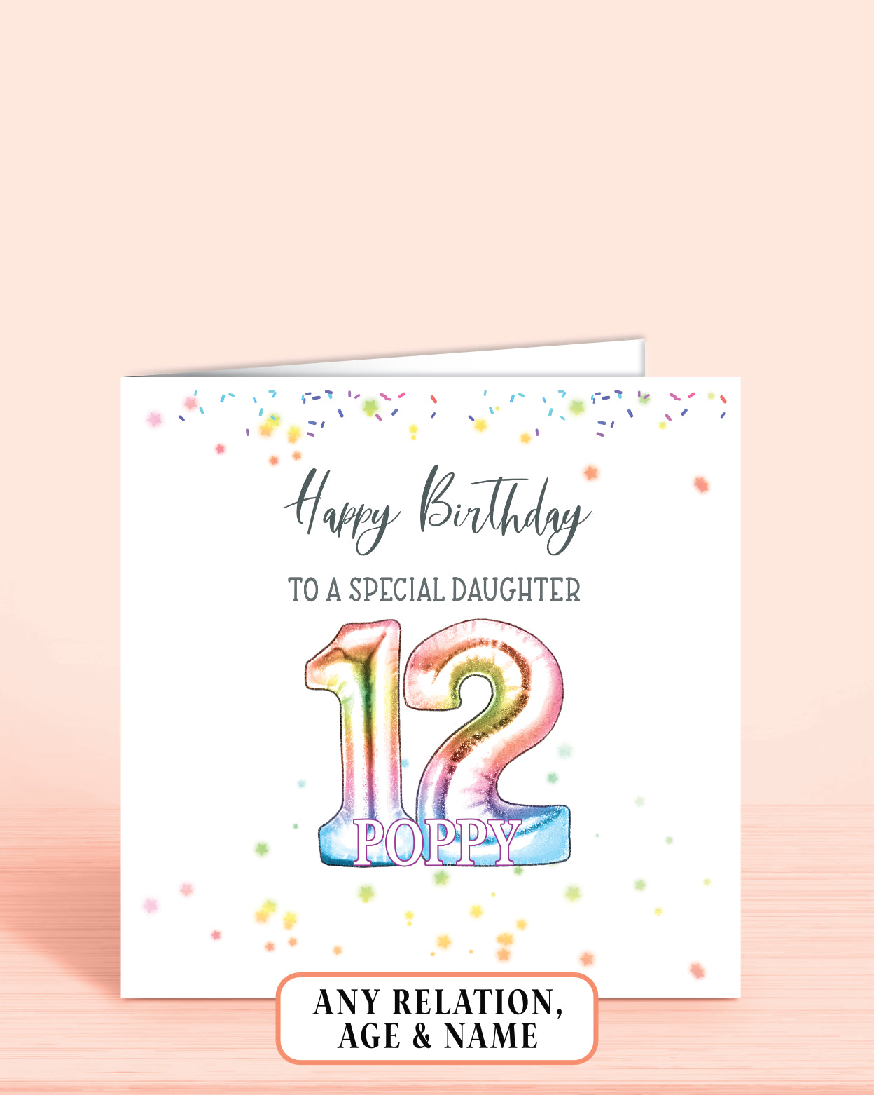 Daughter Birthday Card, Personalised 12th Birthday Card for Daughter, Age 12 Rainbow Effect Birthday Card | Oliver Rose Designs
