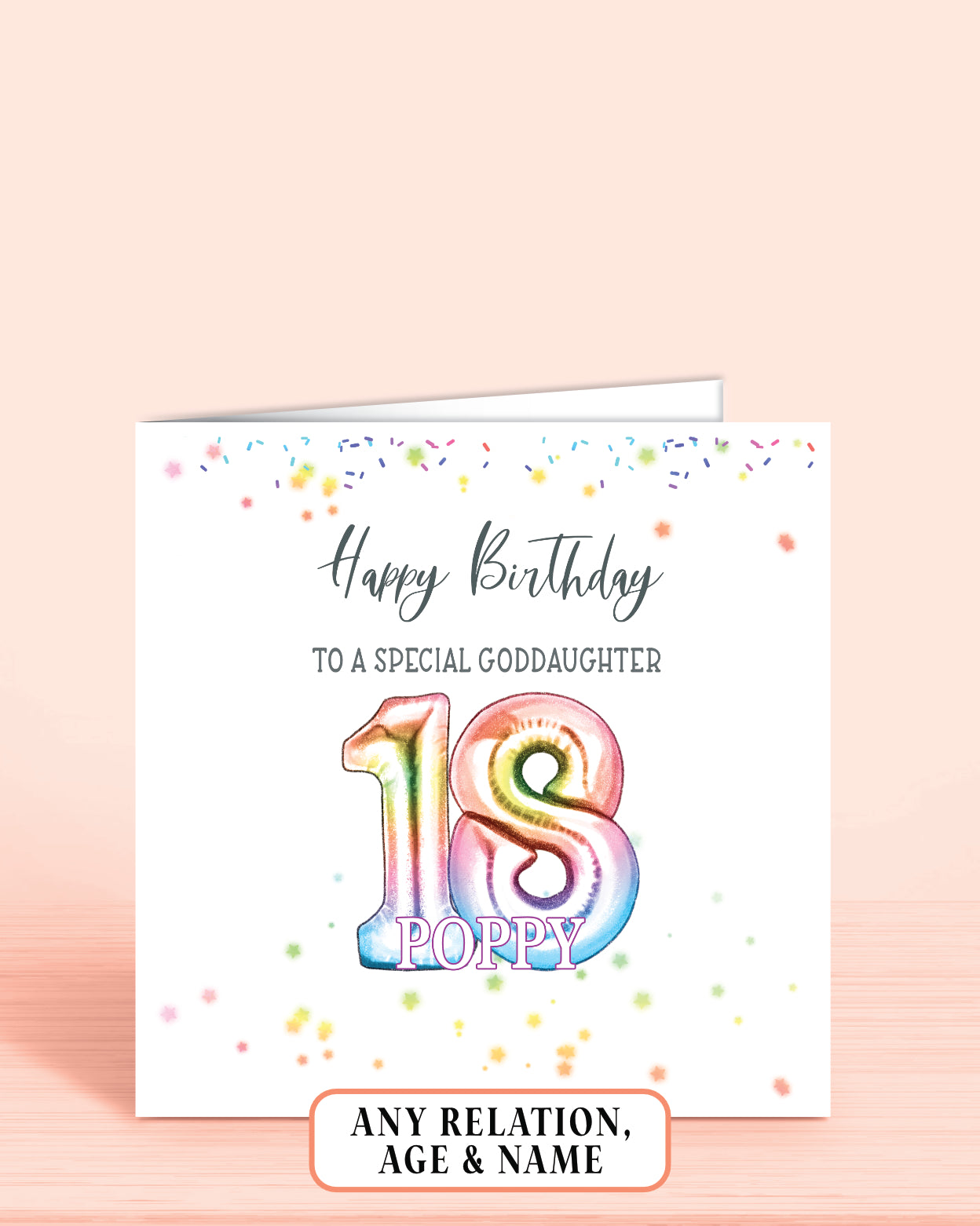 Goddaughter Birthday Card, Personalised 18th Birthday Card for Goddaughter, Age 16 Rainbow Effect Birthday Card | Oliver Rose Designs
