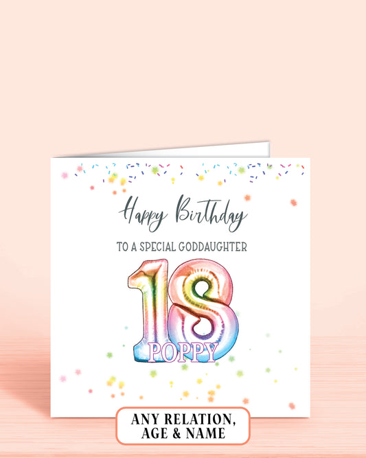 Goddaughter Birthday Card, Personalised 18th Birthday Card for Goddaughter, Age 16 Rainbow Effect Birthday Card | Oliver Rose Designs