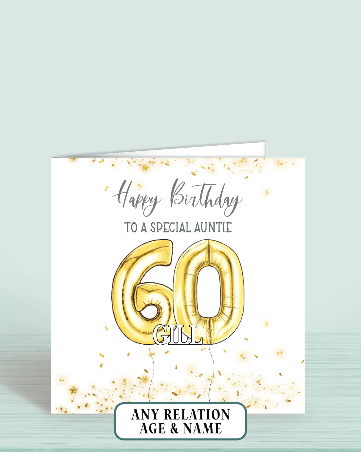 Auntie Birthday Card, 60th Birthday Card for Aunt, Personalised Gold Birthday Card, Any Age, Any Relation | Oliver Rose Designs