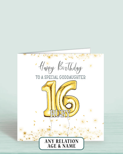 Goddaughter Birthday Card, 16th Birthday Card for Godchild, Personalised Gold Birthday Card, Any Age, Any Relation | Oliver Rose Designs