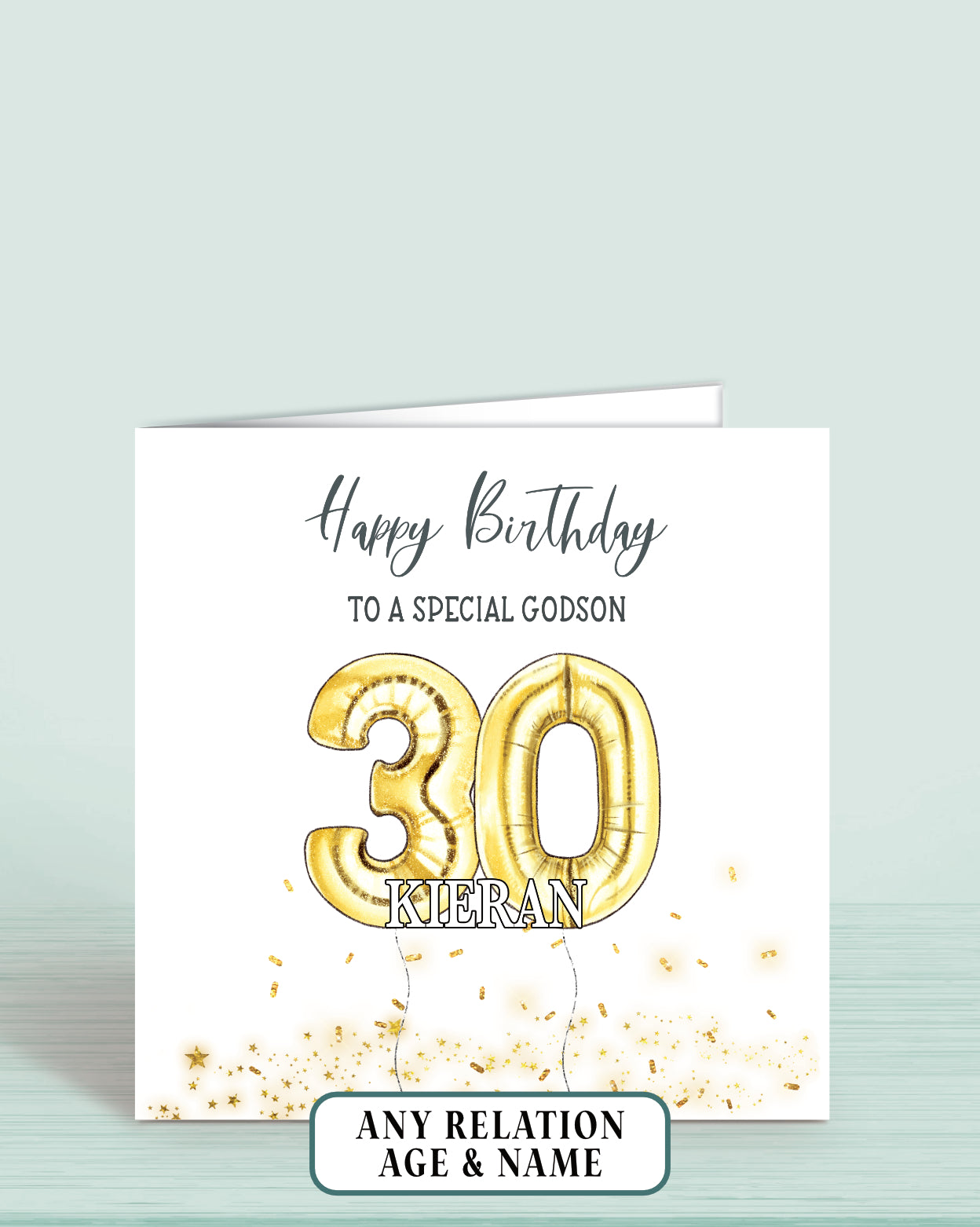 Godson Birthday Card, 30th Birthday Card for Him, Personalised Gold Printed Effect Birthday Card, Any Age, Any Relation | Oliver Rose Designs