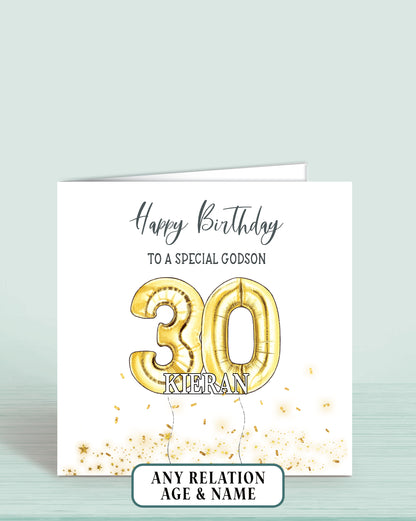Godson Birthday Card, 30th Birthday Card for Him, Personalised Gold Printed Effect Birthday Card, Any Age, Any Relation | Oliver Rose Designs