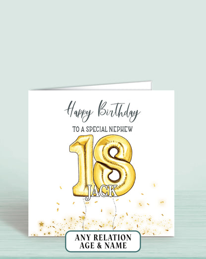 Nephew Birthday Card, 18th Birthday Card for Him, Personalised Gold Printed Effect Birthday Card, Any Age, Any Relation | Oliver Rose Designs
