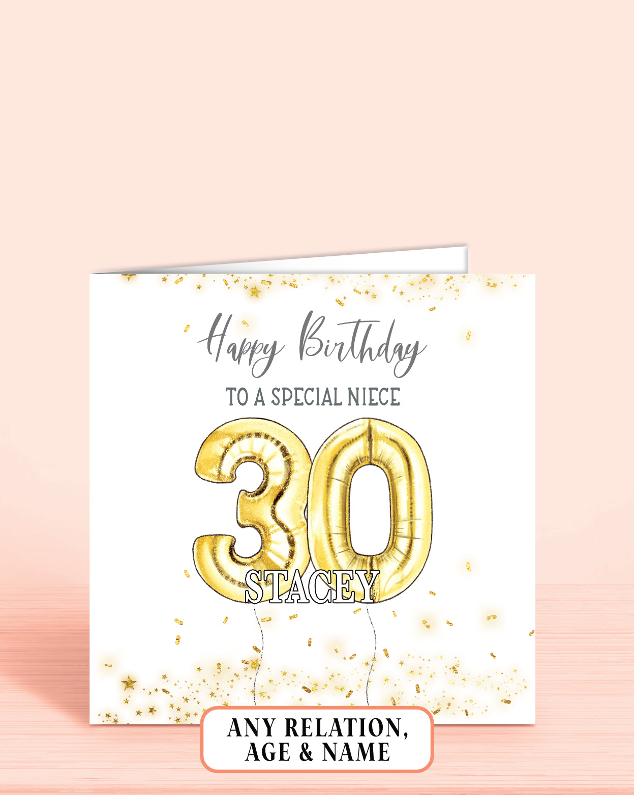 Niece Birthday Card, 30th Birthday Card for Great-Niece, Personalised Gold Birthday Card, Any Age, Any Relation | Oliver Rose Designs