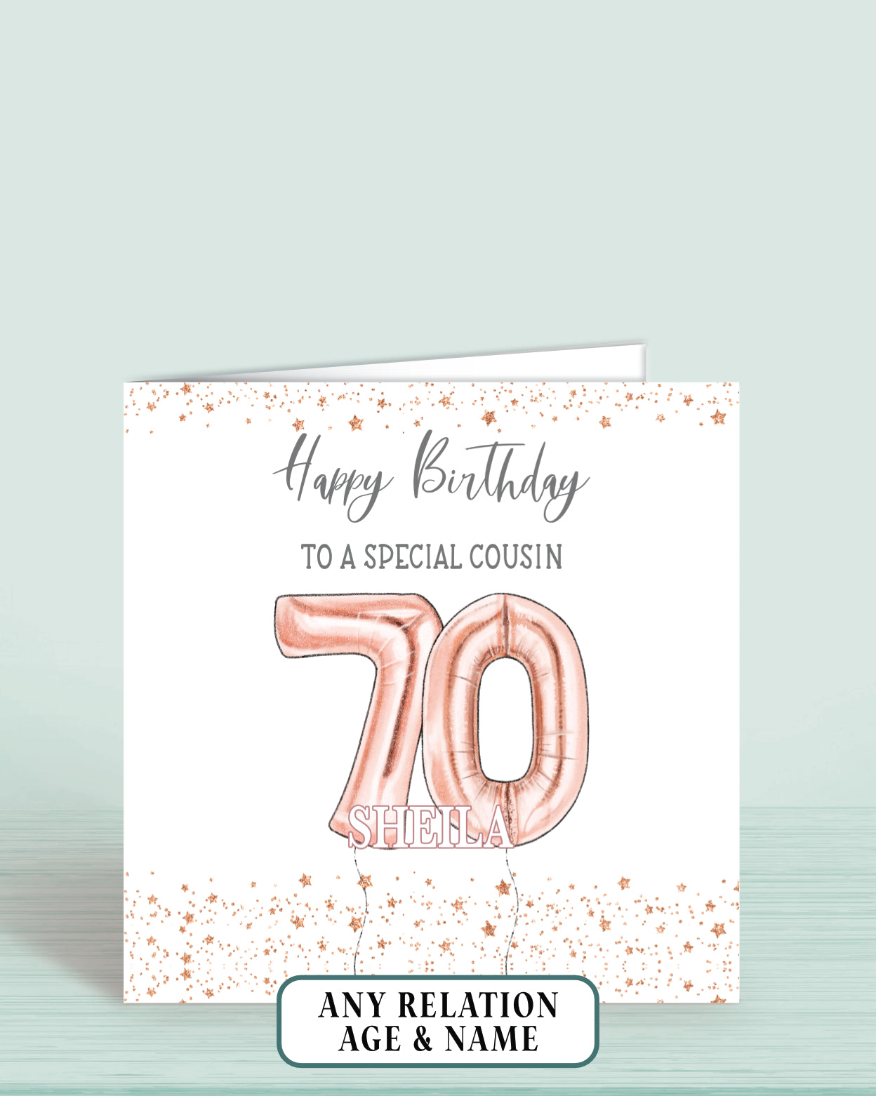 70th Birthday Card, Cousin Birthday Card, Rose Gold Effect Birthday Card (5.75" Square) - Oliver Rose Designs