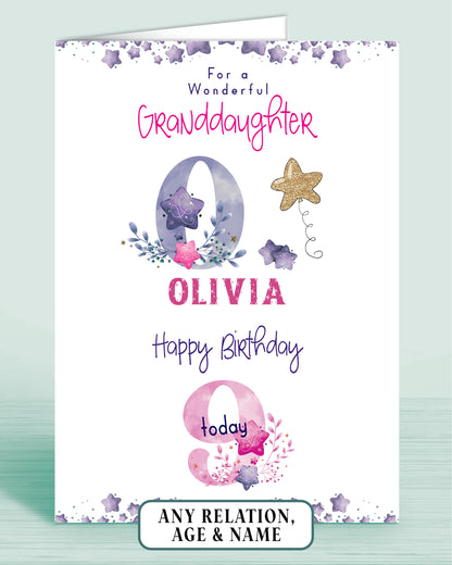 Granddaughter 9th Birthday Card, Personalised MONOGRAM Birthday Card [CHOOSE AGE & RELATION] | OLIVER ROSE DESIGNS