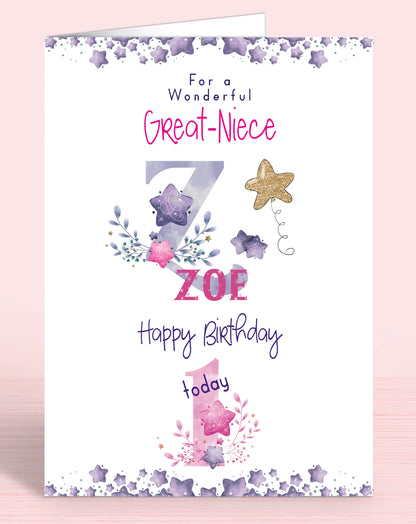 For a wonderful Great-Niece Personalised MONOGRAM Birthday Card [CHOOSE AGE] | OLIVER ROSE DESIGNS