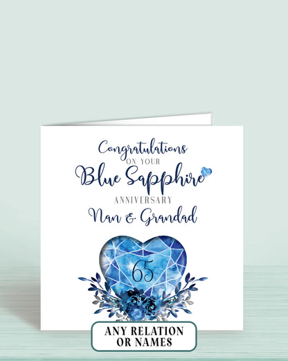 65th Blue Sapphire Anniversary Card, On your Blue Sapphire Anniversary, Nan & Grandad, 65 years