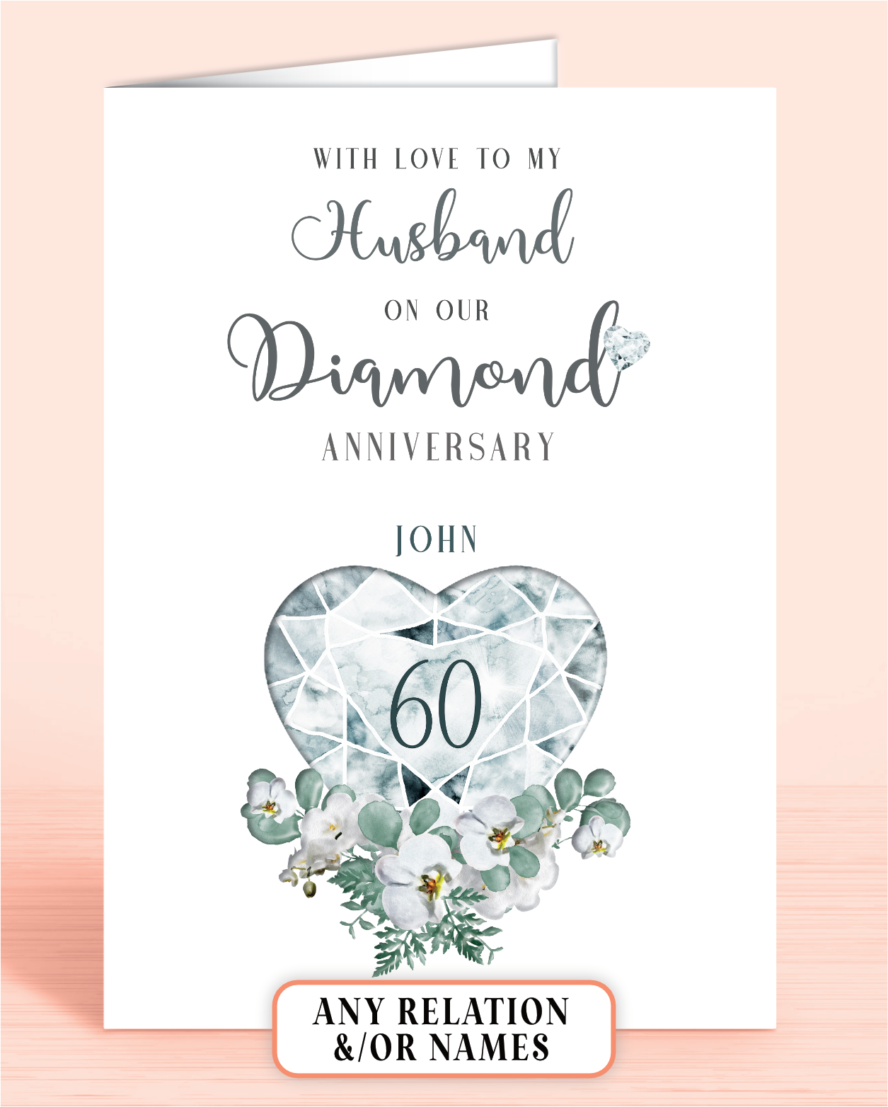 60th Diamond Wedding Anniversary Card for Husband, Congratulations on your Diamond Anniversary, Personalisation optional | Oliver Rose Designs