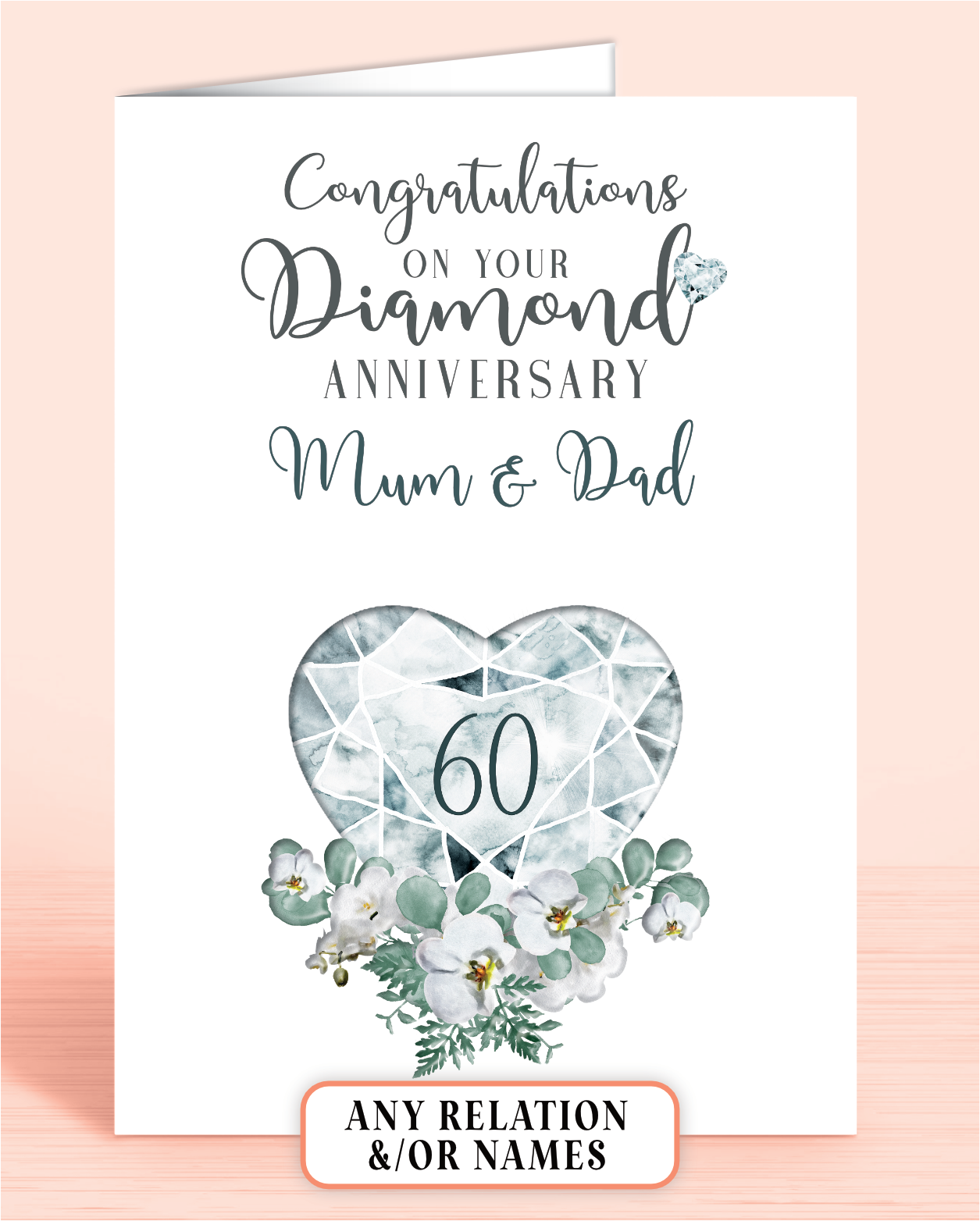 60th Diamond Wedding Anniversary Card for Mum and Dad, Congratulations on your Diamond Anniversary, Personalisation optional | Oliver Rose Designs