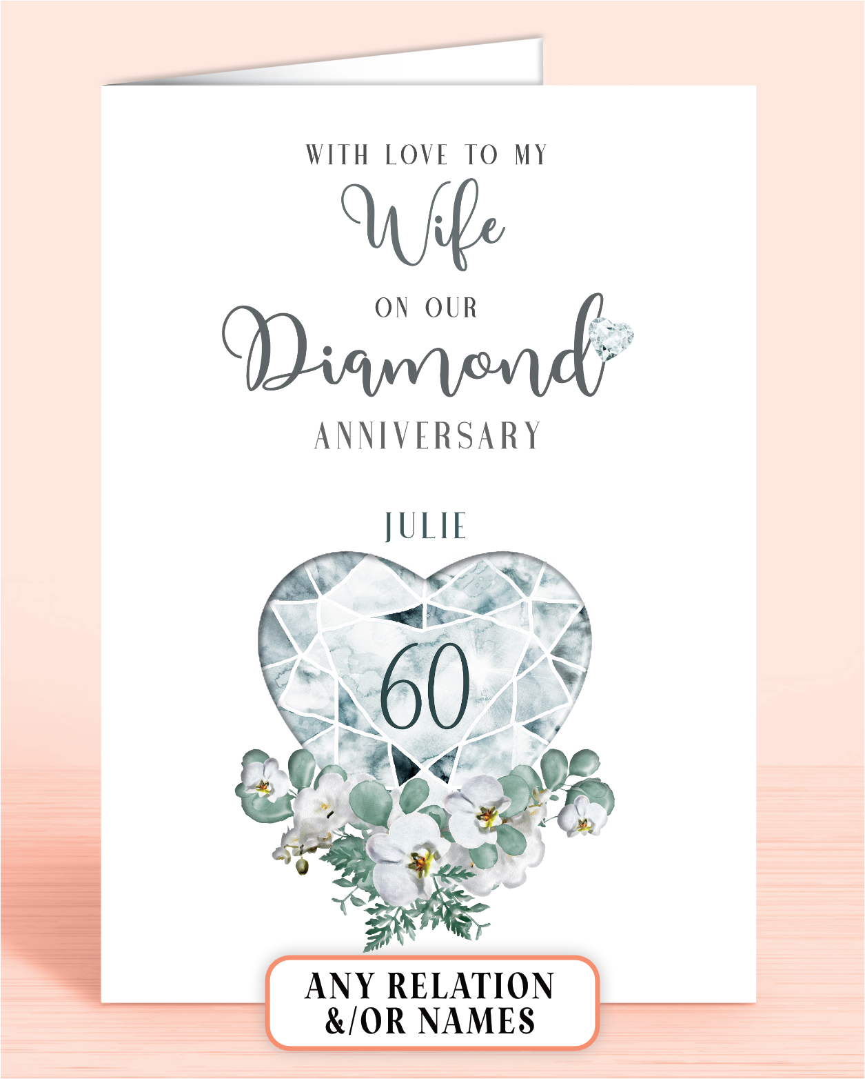 60th Diamond Wedding Anniversary Card for Wife, Congratulations on your Diamond Anniversary, Personalisation optional | Oliver Rose Designs