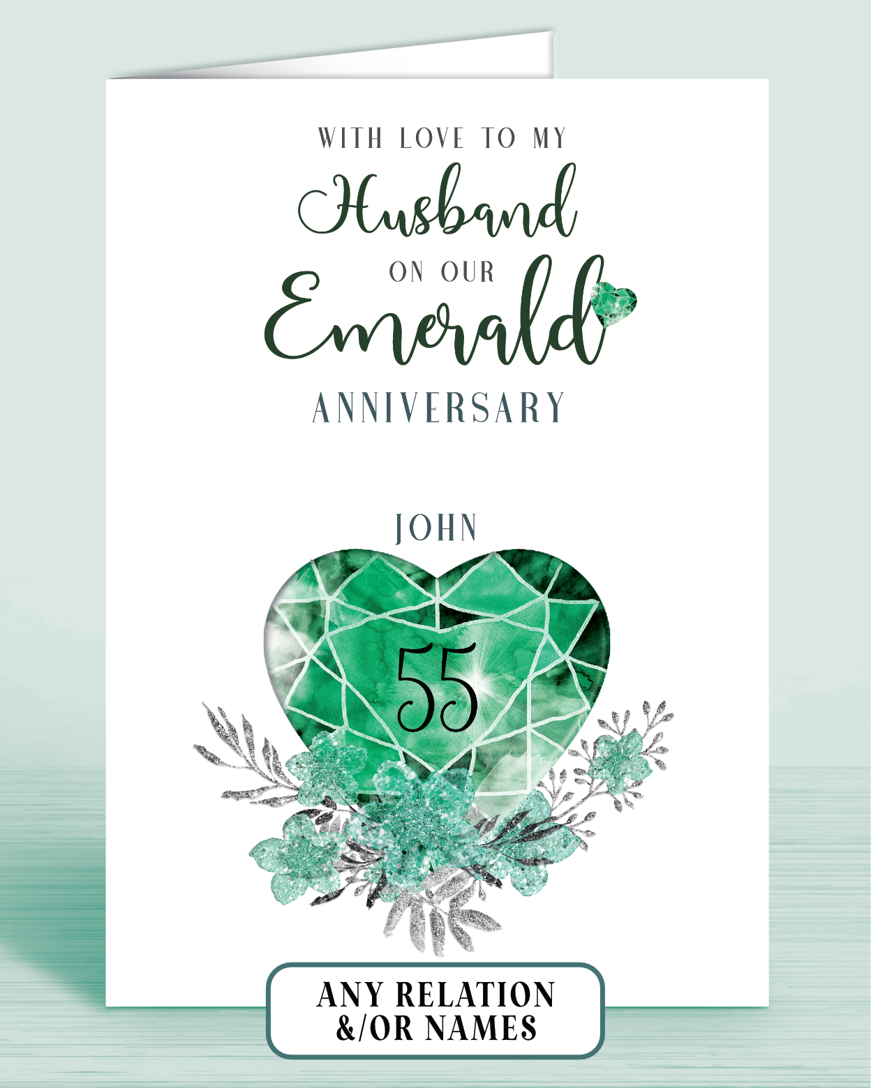 55th Emerald Wedding Anniversary Card for Husband, With love to my Husband on our Emerald Anniversary, personalisation optional | Oliver Rose Designs