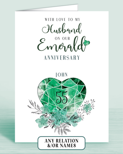 55th Emerald Wedding Anniversary Card for Husband, With love to my Husband on our Emerald Anniversary, personalisation optional | Oliver Rose Designs
