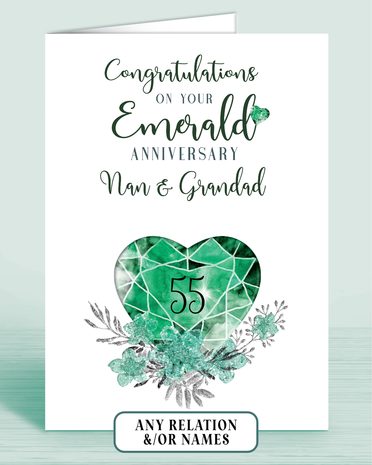 55th Emerald Wedding Anniversary Card for Nan & Grandad, Congratulations on your Emerald Anniversary, personalisation optional | Oliver Rose Designs