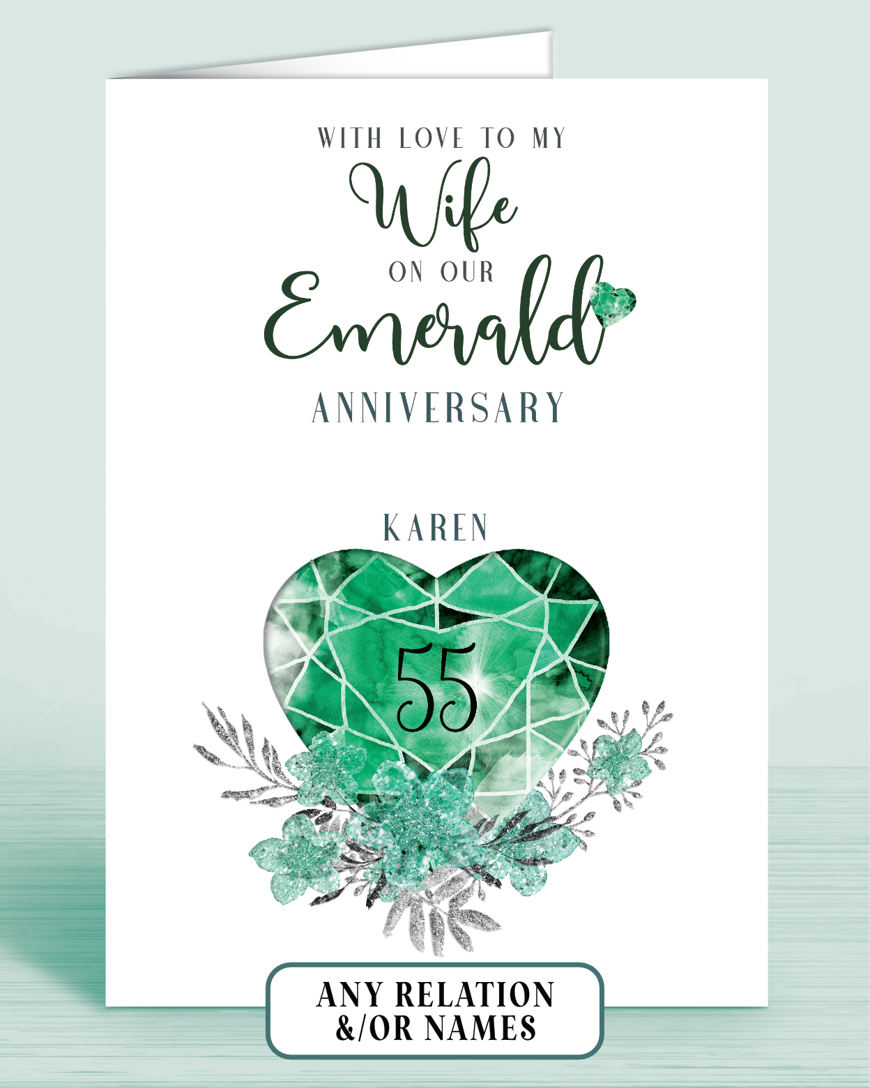 55th Emerald Wedding Anniversary Card for Wife, With love to my Wife on our Emerald Anniversary, personalisation optional | Oliver Rose Designs
