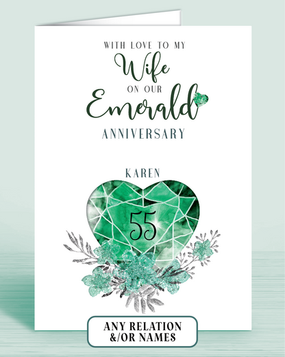 55th Emerald Wedding Anniversary Card for Wife, With love to my Wife on our Emerald Anniversary, personalisation optional | Oliver Rose Designs