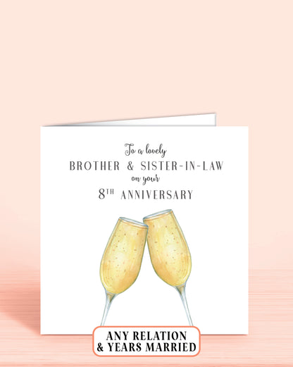 Brother & Sister-in-law Anniversary Card, To a lovely Brother & Sister-in-law on your 8th Anniversary or any other years of your choice | Oliver Rose Designs