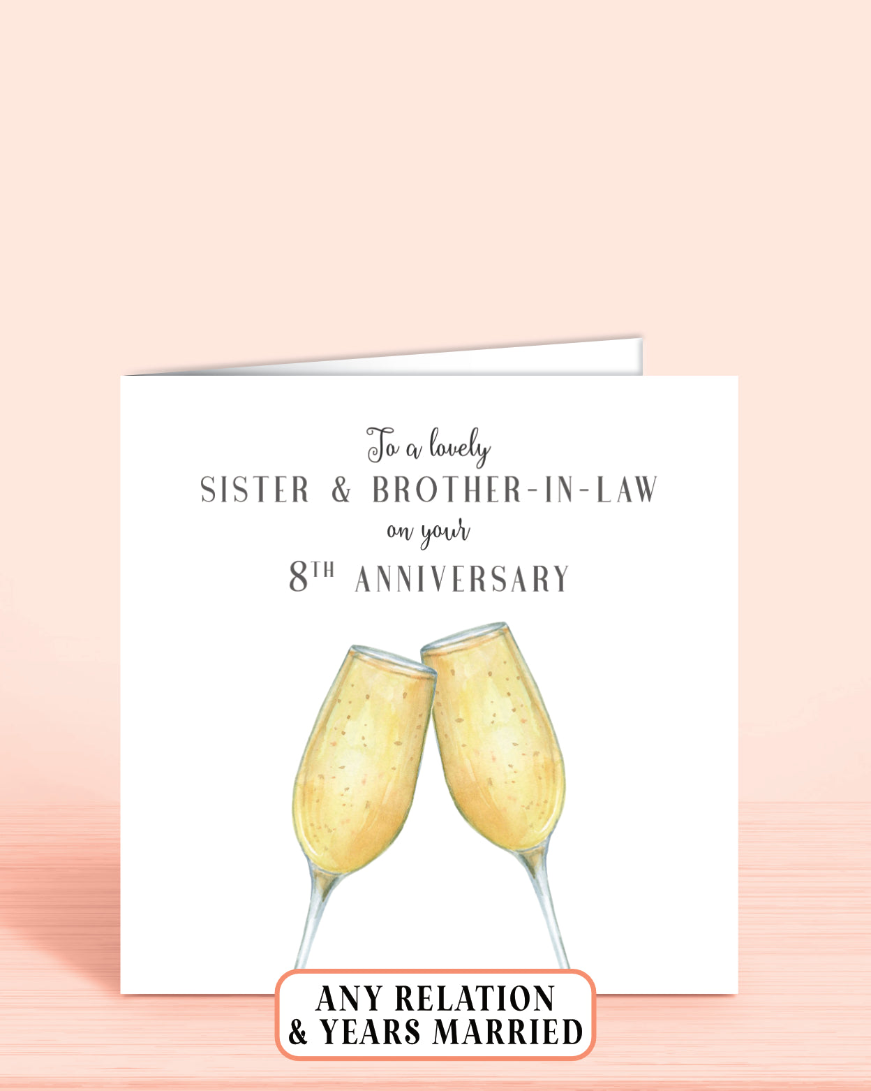 Sister & Brother-in-law Anniversary Card, To a lovely Sister & Brother-in-law on your 8th Anniversary or any other years of your choice | Oliver Rose Designs