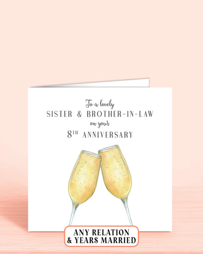 Sister & Brother-in-law Anniversary Card, To a lovely Sister & Brother-in-law on your 8th Anniversary or any other years of your choice | Oliver Rose Designs