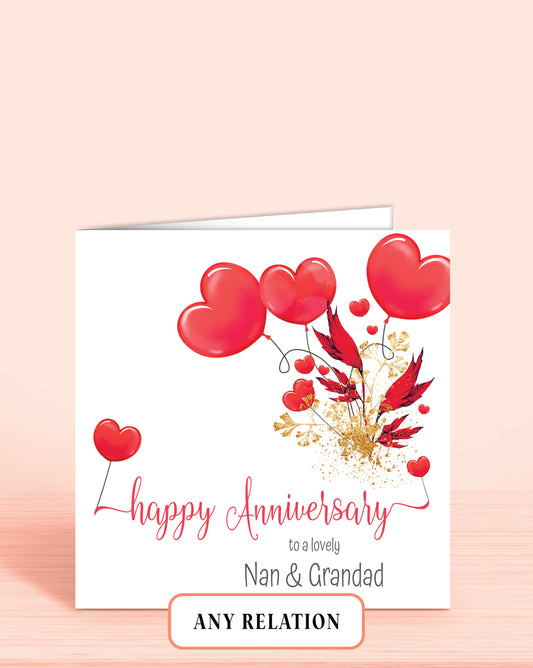 Nan & Grandad Anniversary Card, Red Hearts - Oliver Rose Designs