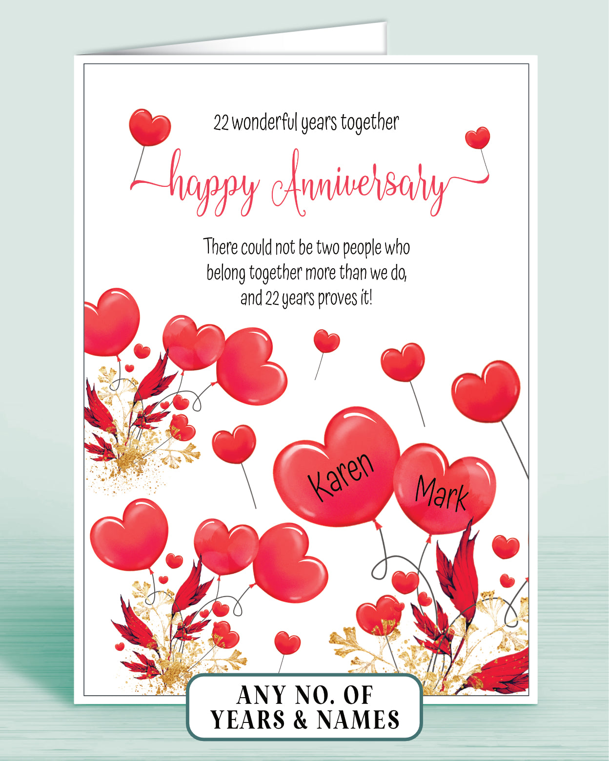 Anniversary Card for Husband or Wife, customise number of years since you married, add your names if required | Oliver Rose Designs
