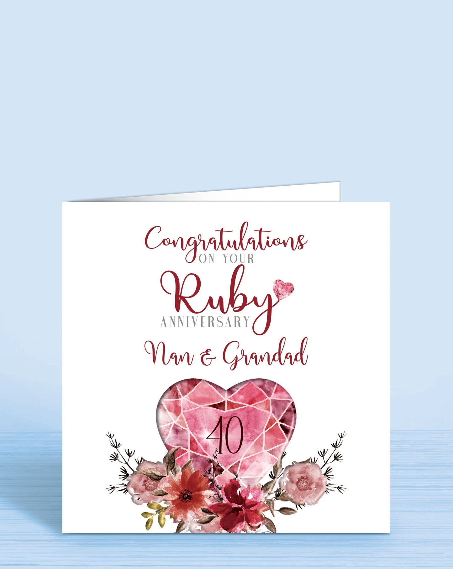 40th Ruby Anniversary Card, Congratulations on your Ruby Anniversary, Nan & Grandad, 40 years | Oliver Rose Designs