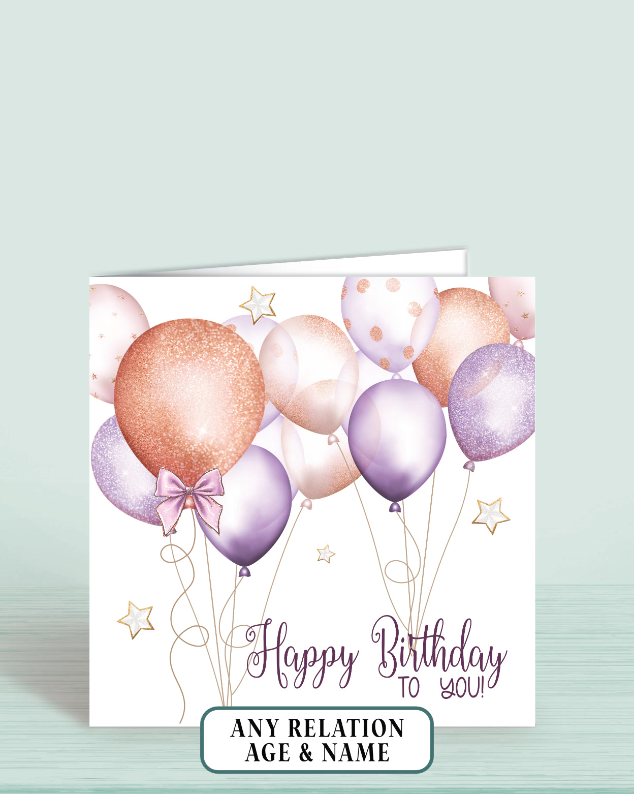 Lilac & Rose Gold Effect Balloons Birthday Card (5.75" Square) - Oliver Rose Designs