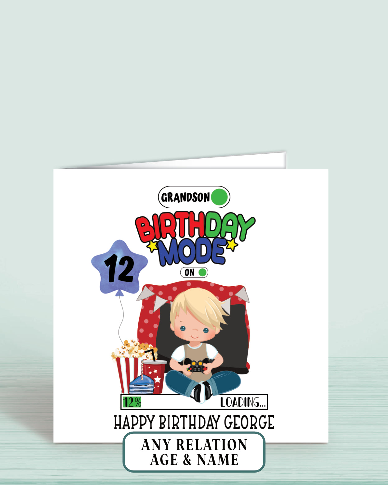 Gaming theme Grandson Birthday Card, Boys Personalised Birthday Card, Age 12 Birthday Card for Grandson with Blonde Hair