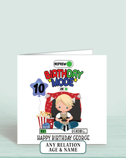 Gaming theme Nephew Birthday Card, Boys Personalised Birthday Card, Age 10 Birthday Card for Nephew with Blonde Hair