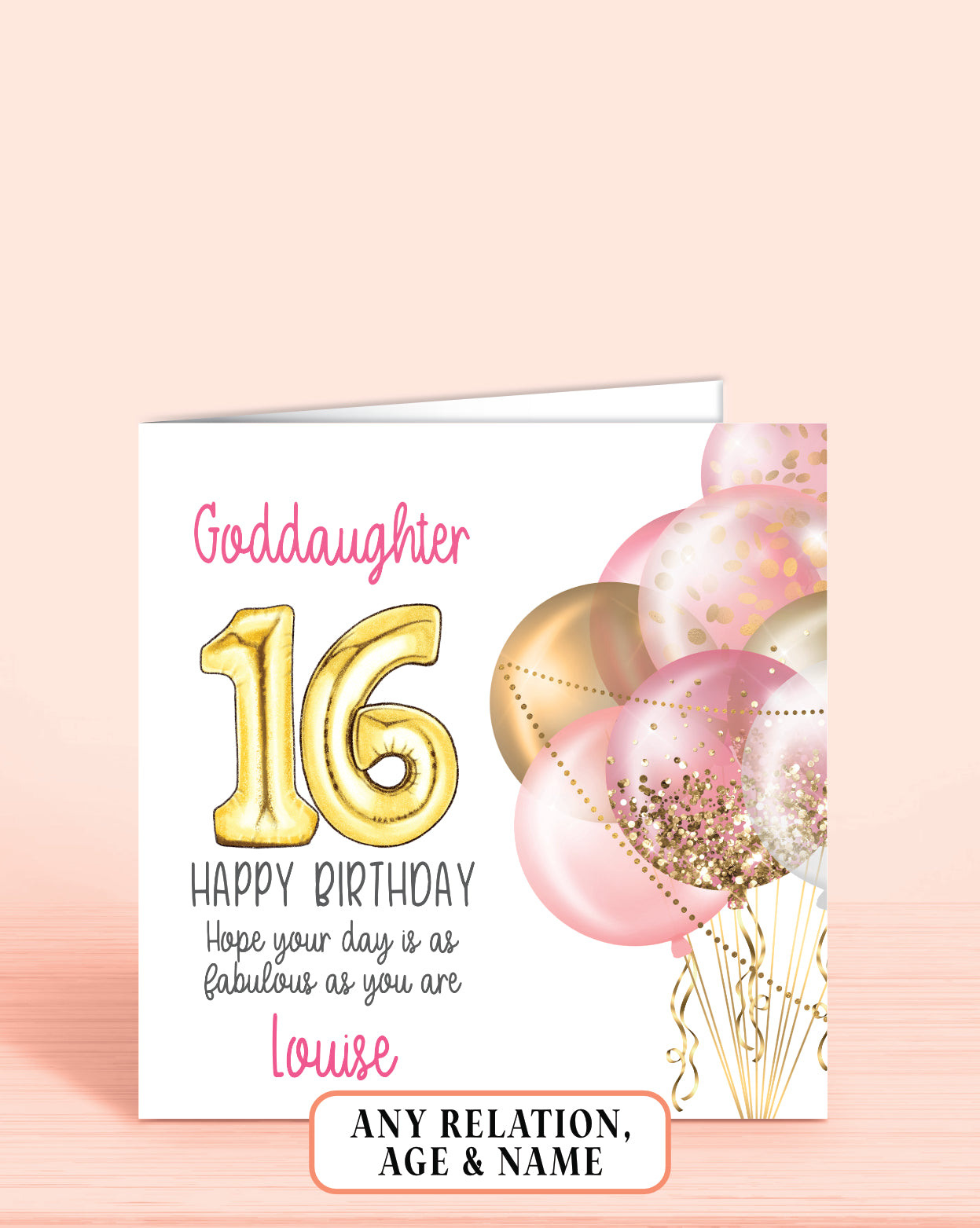 Goddaughter Birthday Card, 18th Birthday Card for Goddaughter (Choose your age & relation) personalise with a name | Oliver Rose Designs