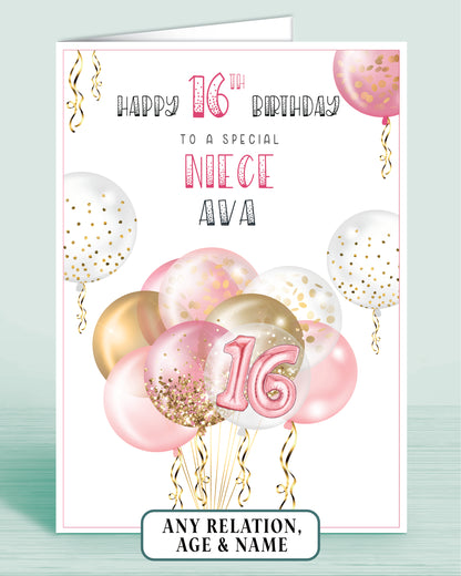 Niece Birthday Card, 16th Birthday Card, Personalised Birthday Card for Her,  Any Age, Any Relation | Oliver Rose Designs