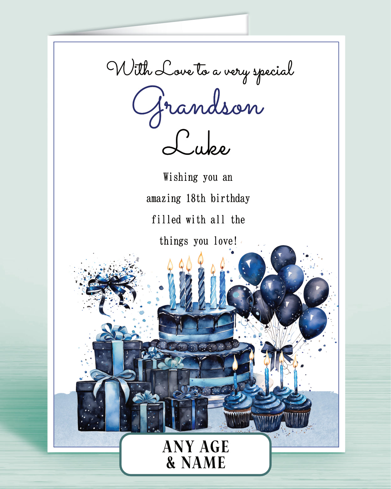 Grandson Birthday Card, 18th Birthday Card for Him, Mens Personalised Blue Birthday Card | Oliver Rose Designs