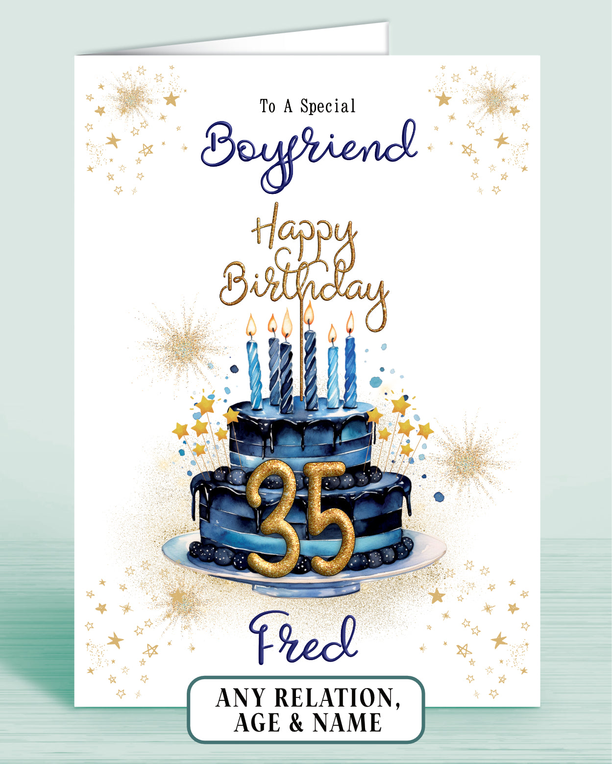 Boyfriend Birthday Card for Him, 35th Birthday Card for Male, Mens Personalised Blue Birthday Card | Oliver Rose Designs