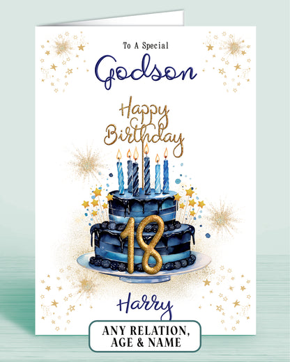 Godson Birthday Card for Him, 18th Birthday Card for Male, Mens Personalised Blue Birthday Card | Oliver Rose Designs